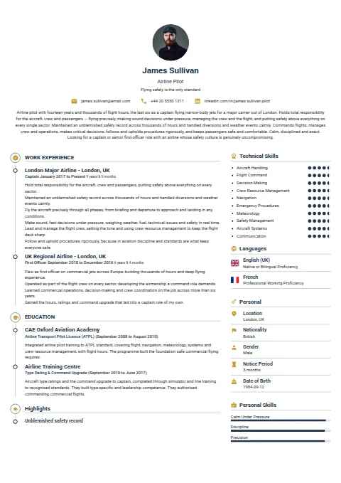 Pilot resume example