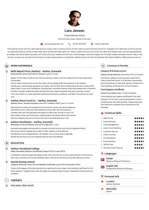 Pizza Delivery Driver resume example