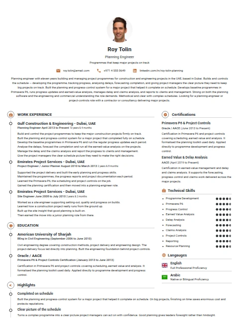 Planning Engineer resume example