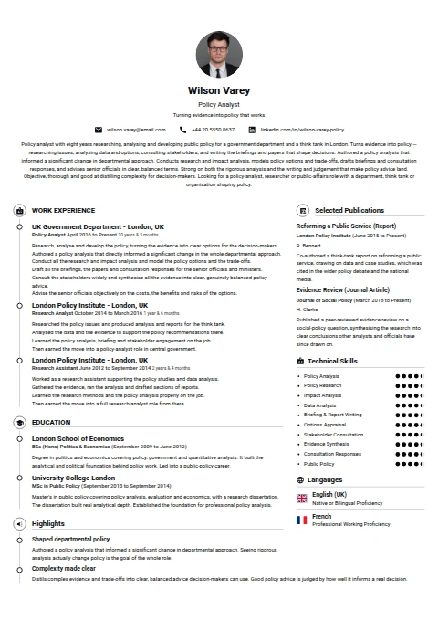 Policy Analyst resume example