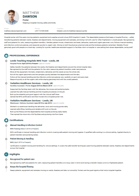 Porter resume example