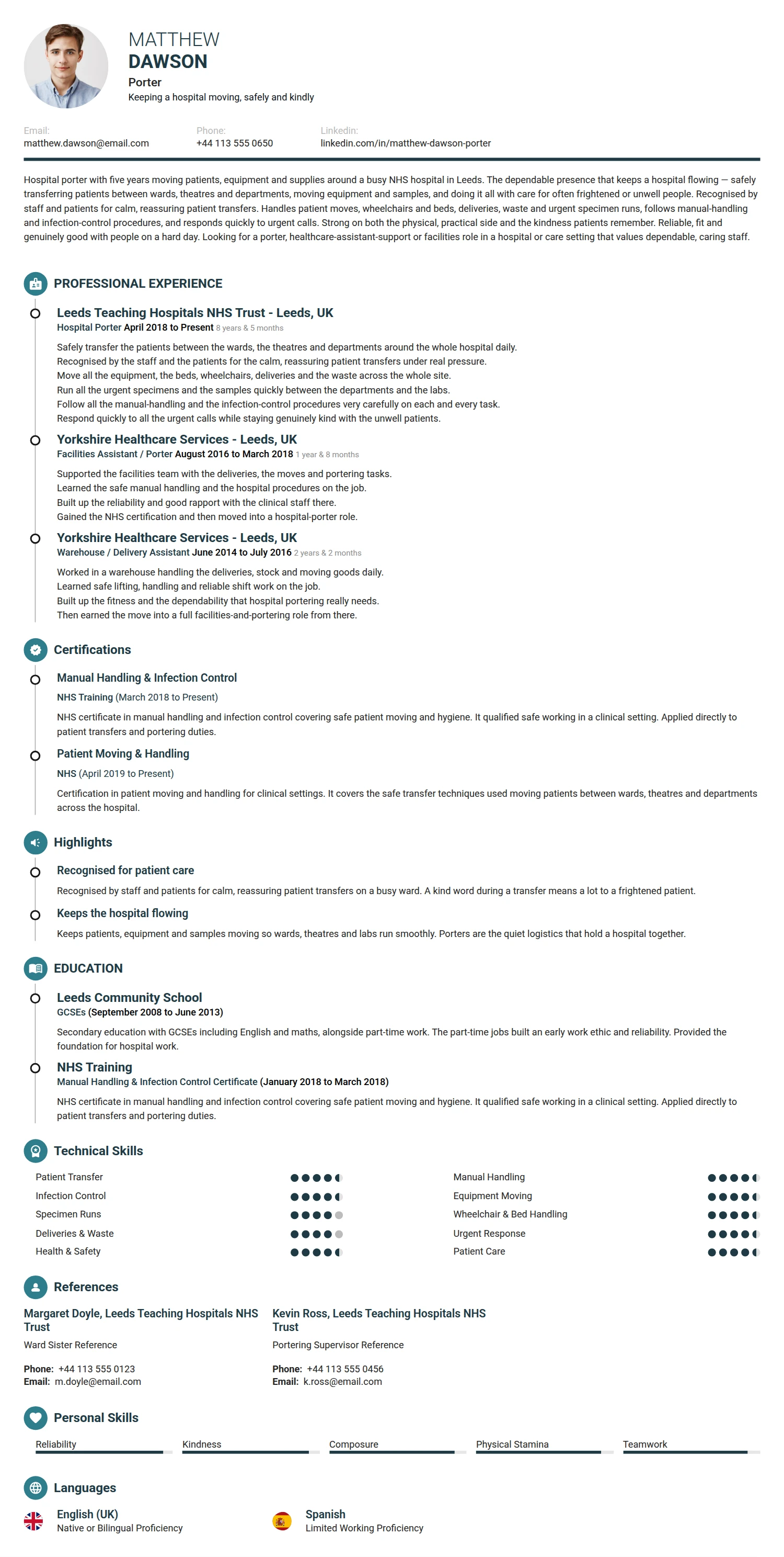 Porter resume example — a professionally formatted Manufacturing CV sample
