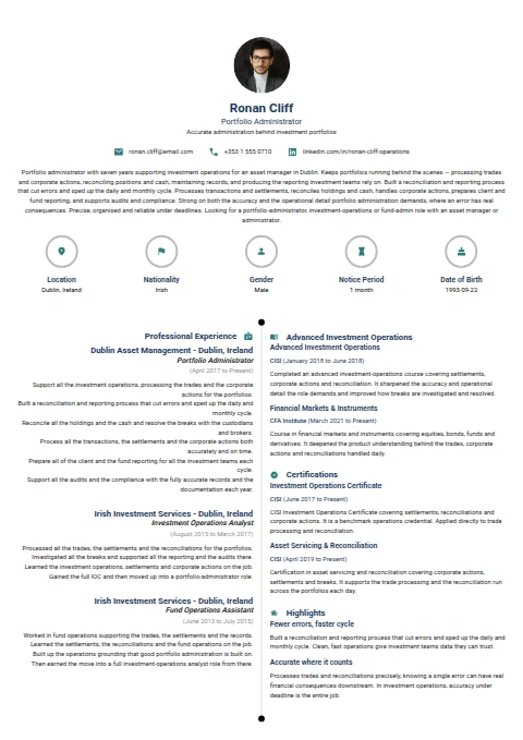 Portfolio Administrator resume example