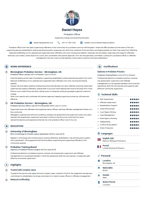 Probation Officer resume example