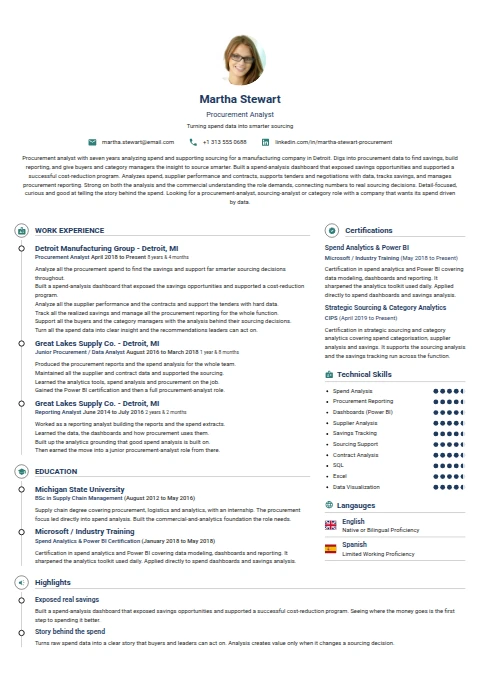 Procurement Analyst resume example