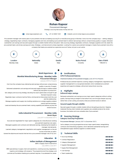 Procurement Manager resume example