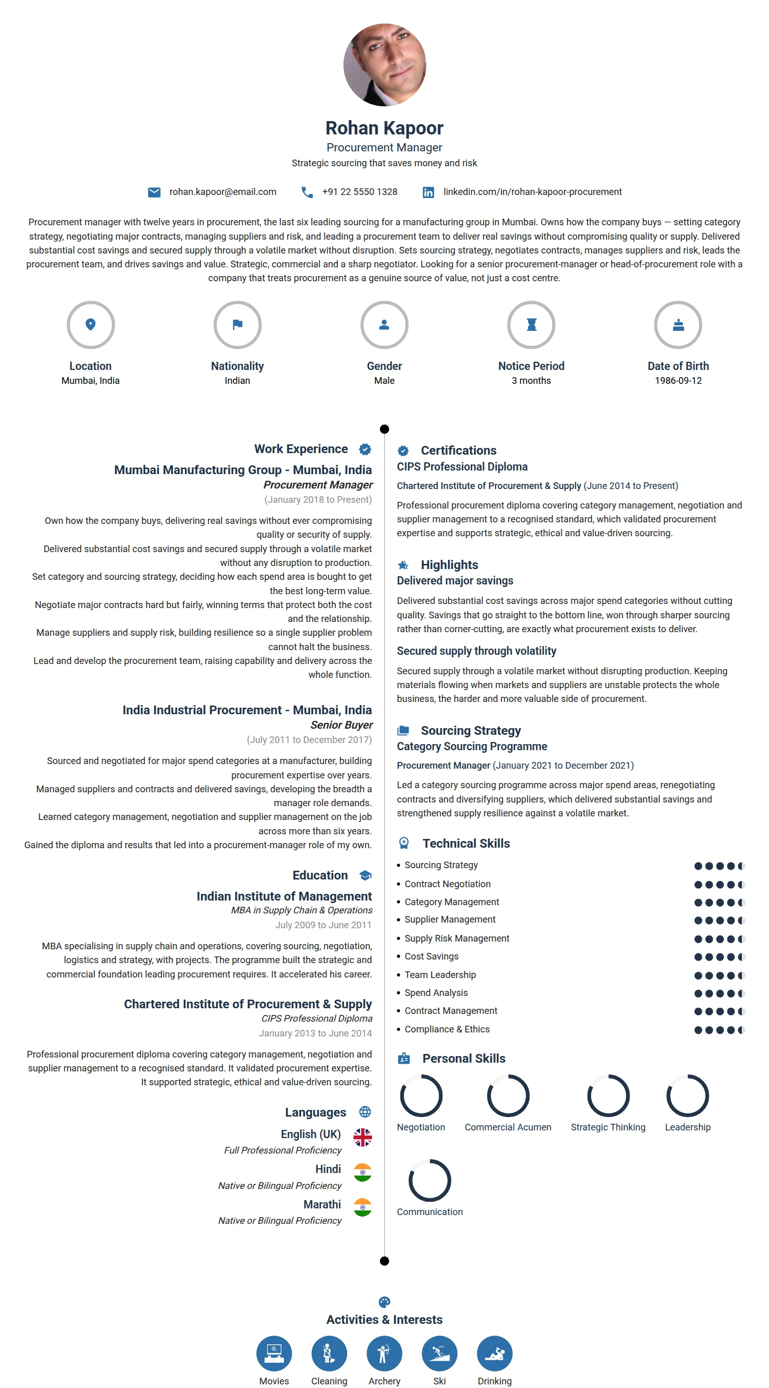 Procurement Manager resume example — a professionally formatted Logistics/Supply Chain CV sample