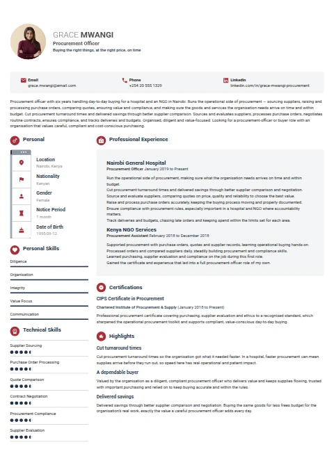 Procurement Officer resume example