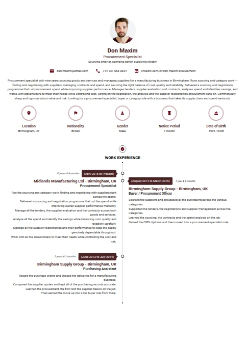Procurement Specialist resume example