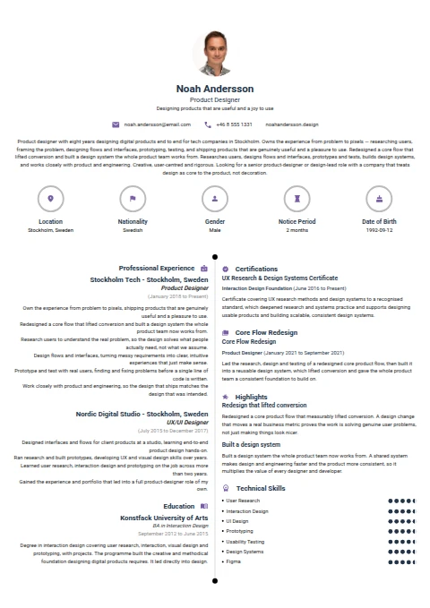 Product Designer resume example