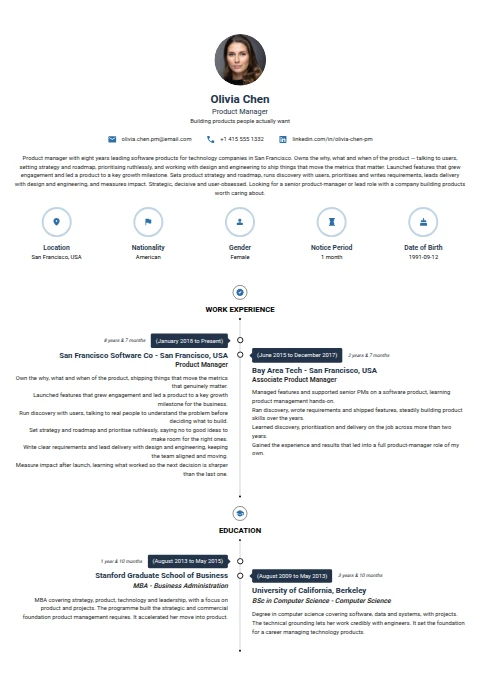 Product Manager resume example — a professionally formatted Advertising/Marketing/PR CV sample