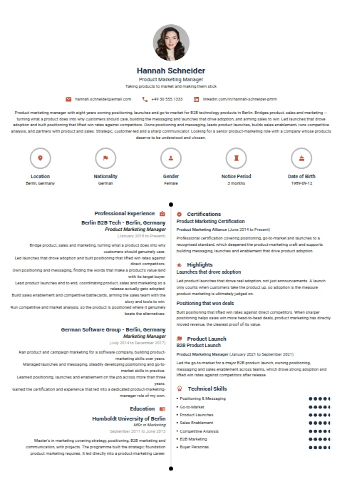 Product Marketing Manager resume example