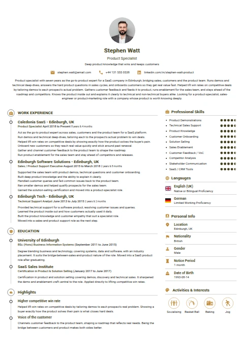Product Specialist resume example