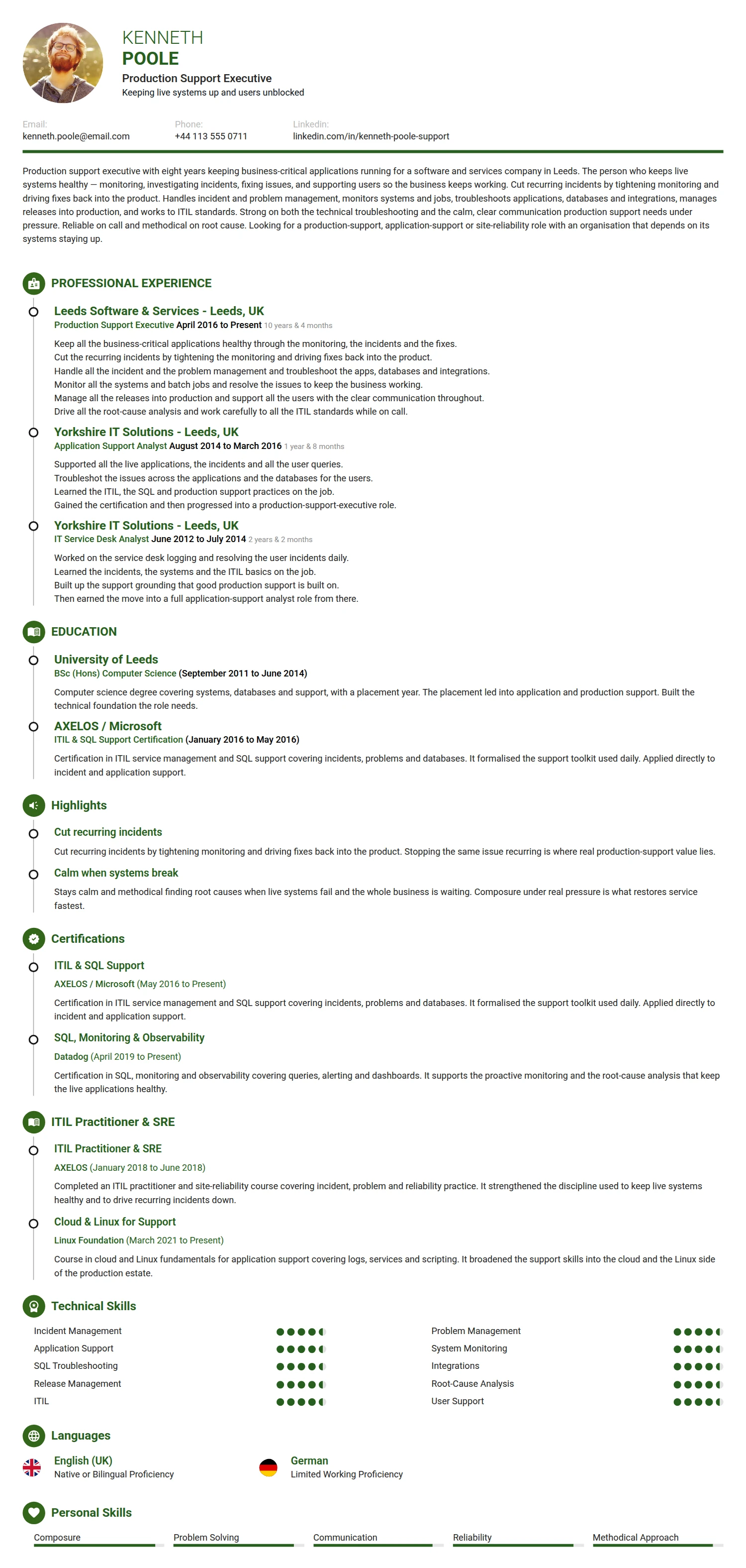 Production Support Executive resume example — a professionally formatted Manufacturing CV sample