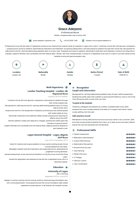 Professional Nurse resume example