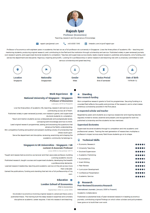 Professor resume example — a professionally formatted Education CV sample