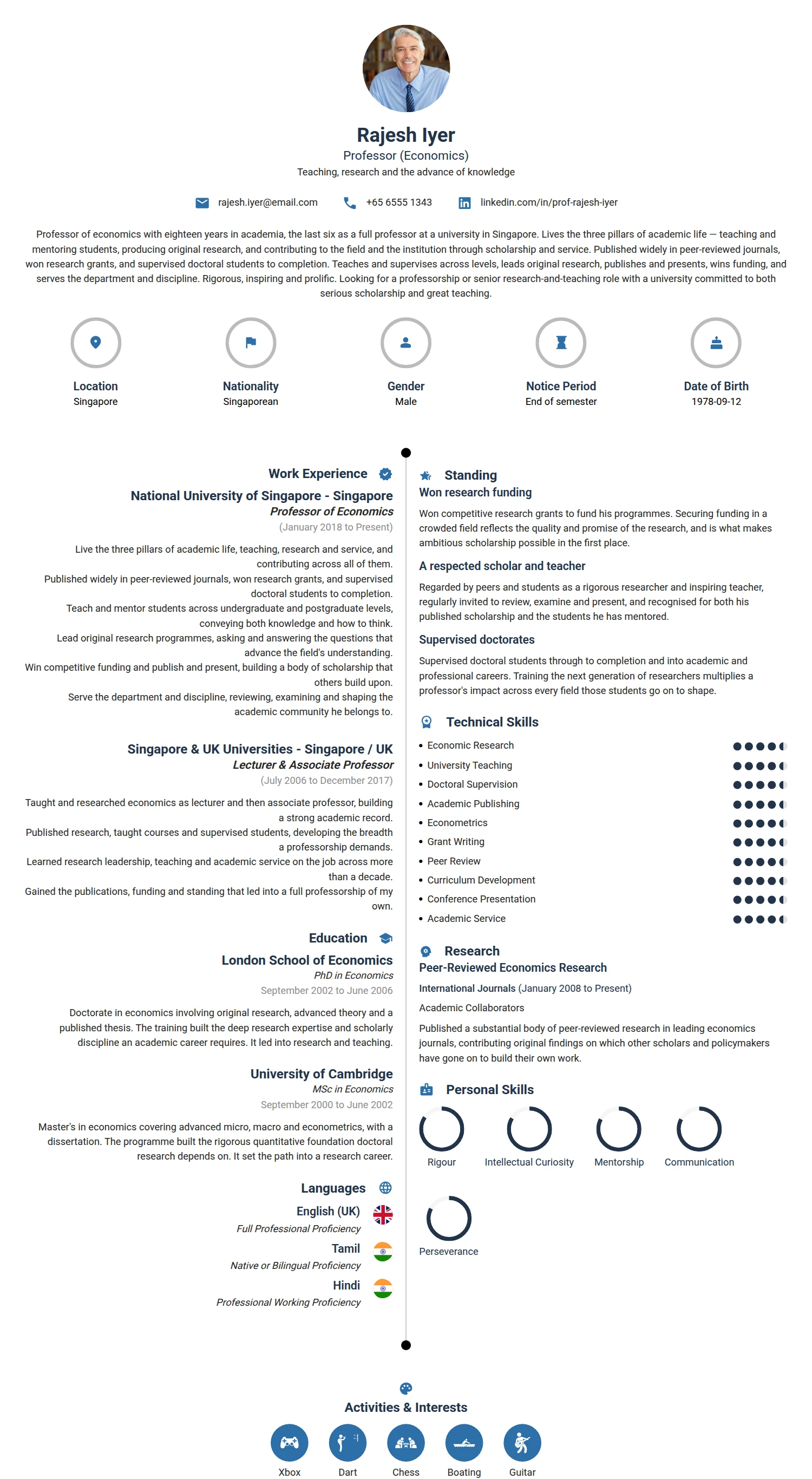 Professor resume example — a professionally formatted Education CV sample