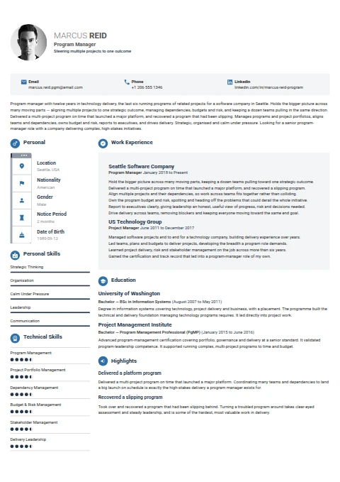 Program Manager resume example