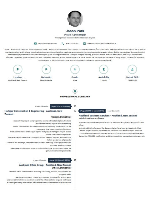 Project Administrator resume example