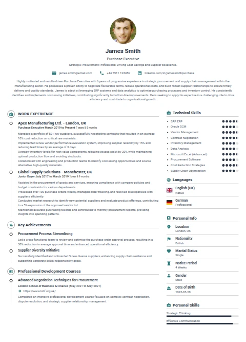 Purchase Executive resume example