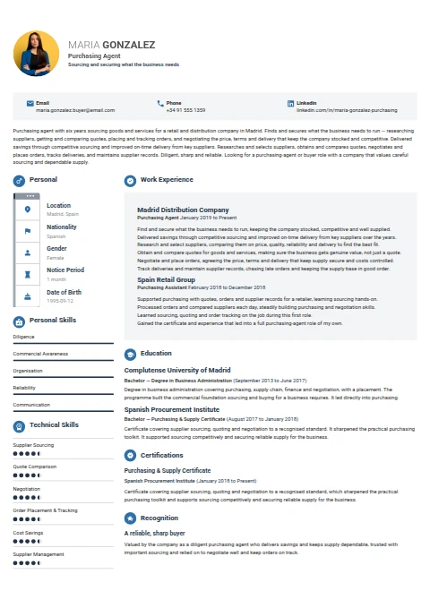 Purchasing Agent resume example