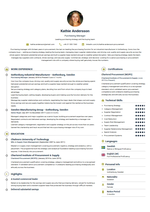 Purchasing Manager resume example