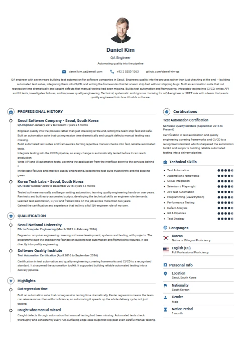 QA Engineer resume example