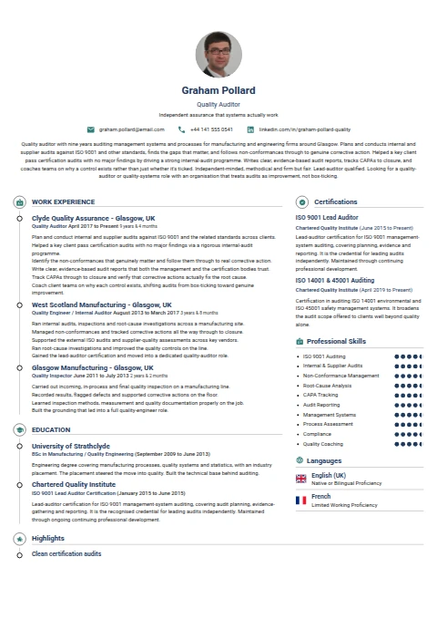 Quality Auditor resume example