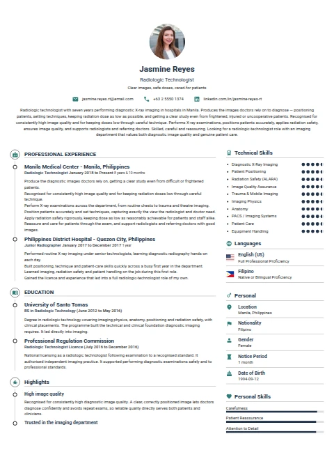 RAD Technologist resume example