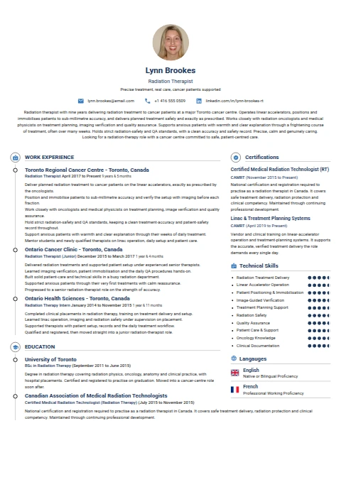 Radiation Therapist resume example