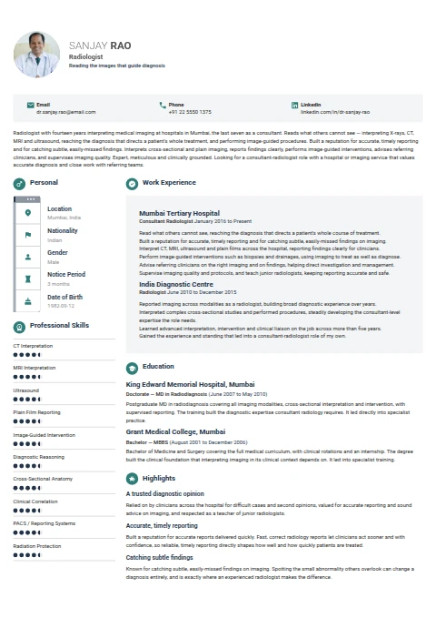 Radiologist resume example