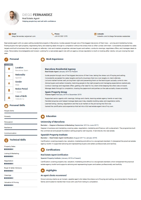 Real State Agent resume example