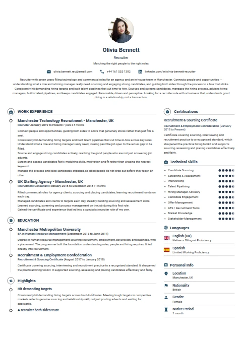 Recruiter resume example