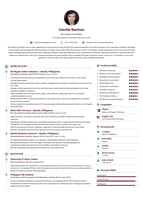 Recruiting Coordinator resume example