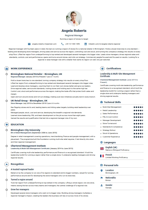Regional Manager resume example