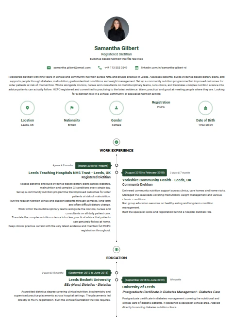 Registered Dietitian resume example