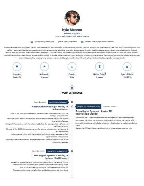 Release Engineer resume example