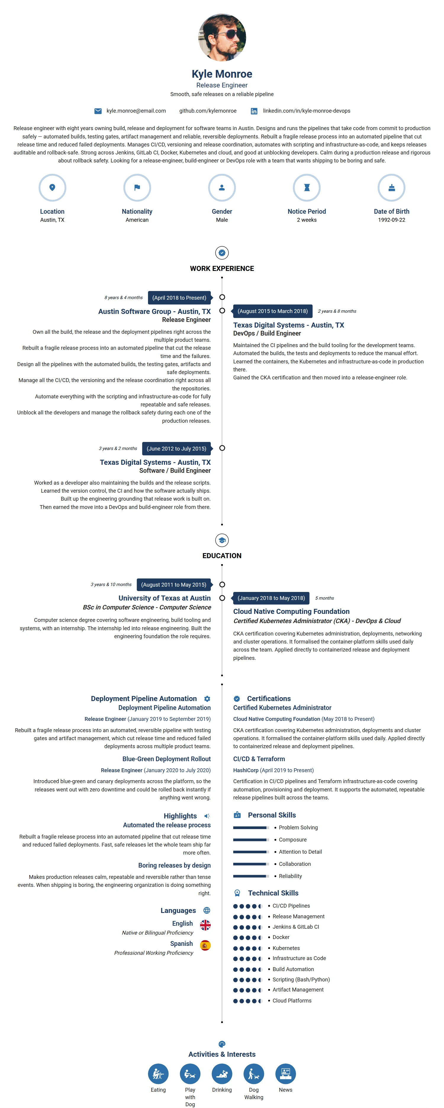 Release Engineer resume example — a professionally formatted Engineering CV sample