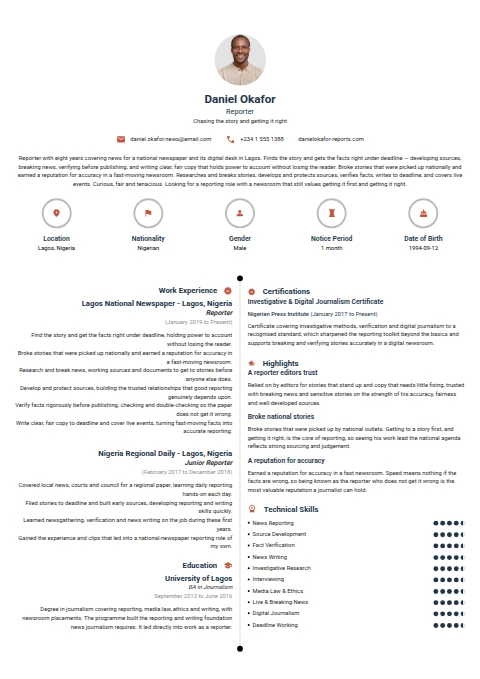 Reporter resume example