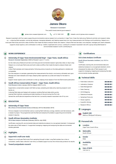 Research Assistant resume example