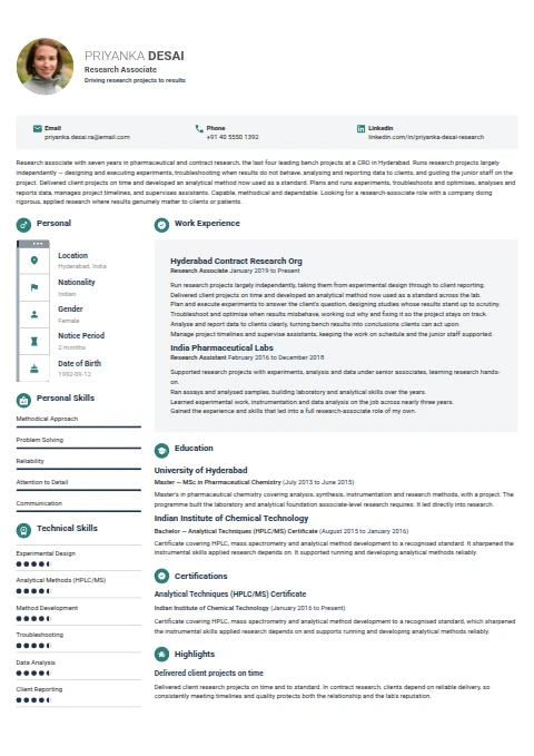 Research Associate resume example