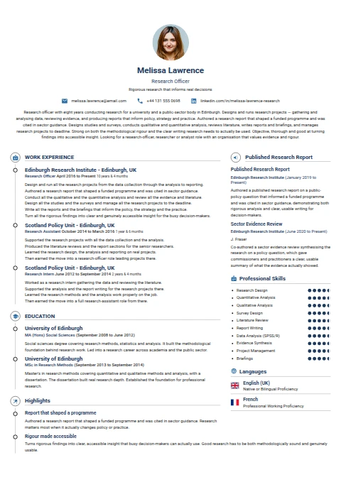 Research Officer resume example