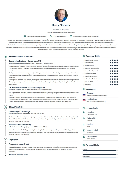 Research Scientist resume example
