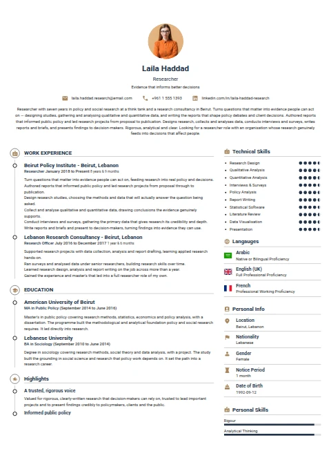 Researcher resume example