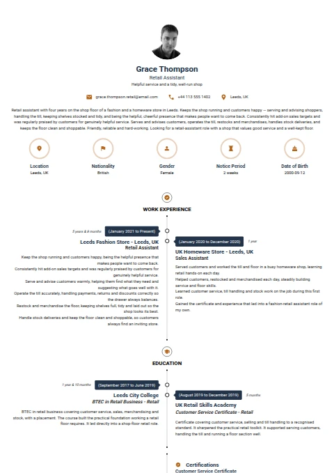 Retail Assistant resume example