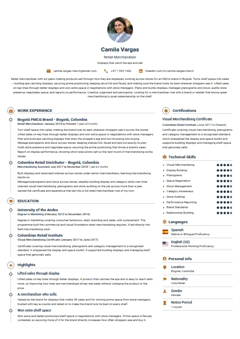 Retail Merchandiser resume example