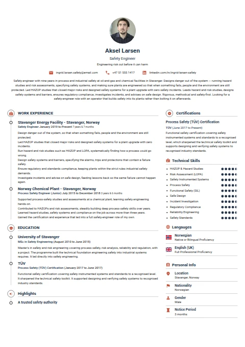 Safety Engineer resume example