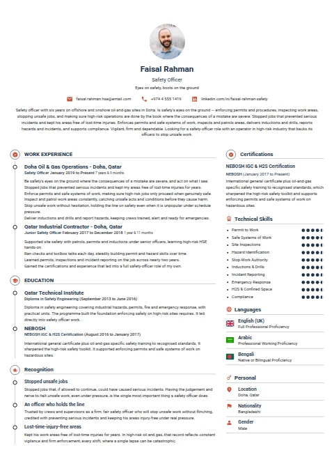 Safety Officer resume example