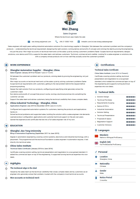 Sales Engineer resume example