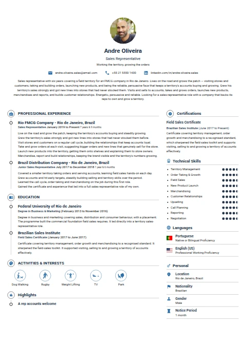 Sales Representative resume example